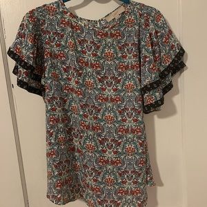 LOFT blue and red/orange floral blouse in size medium